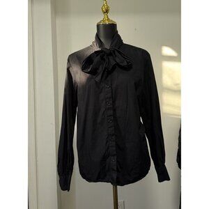 Nine West Black Tops Lace Up Bow Career Party Blouse Shirts Size XL